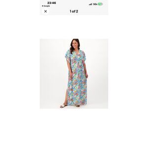 Tolani collections Kat blue floral maxi caftan dress woman